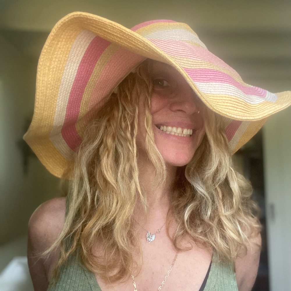 Scala Pink and Yellow Sun Hat with Wide Brim